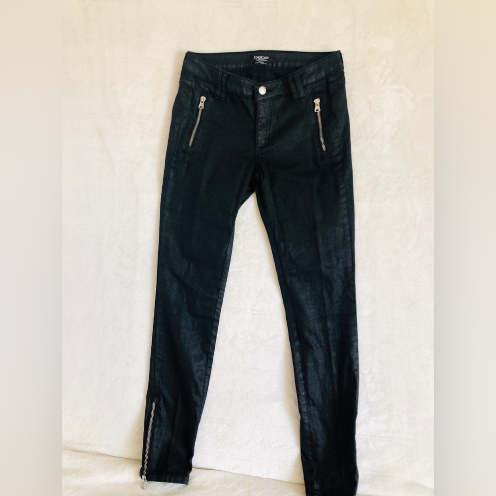 Bebe Black Jeans Shiny with accent zippers
